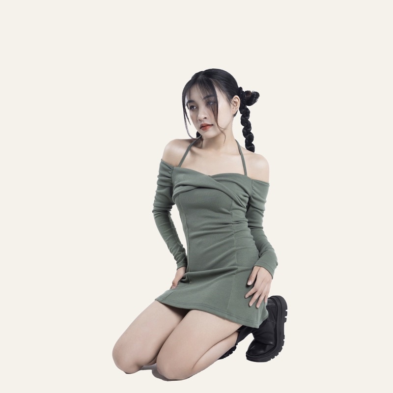 CAMI DRESS - Váy len liền thân trễ vai dáng xoè