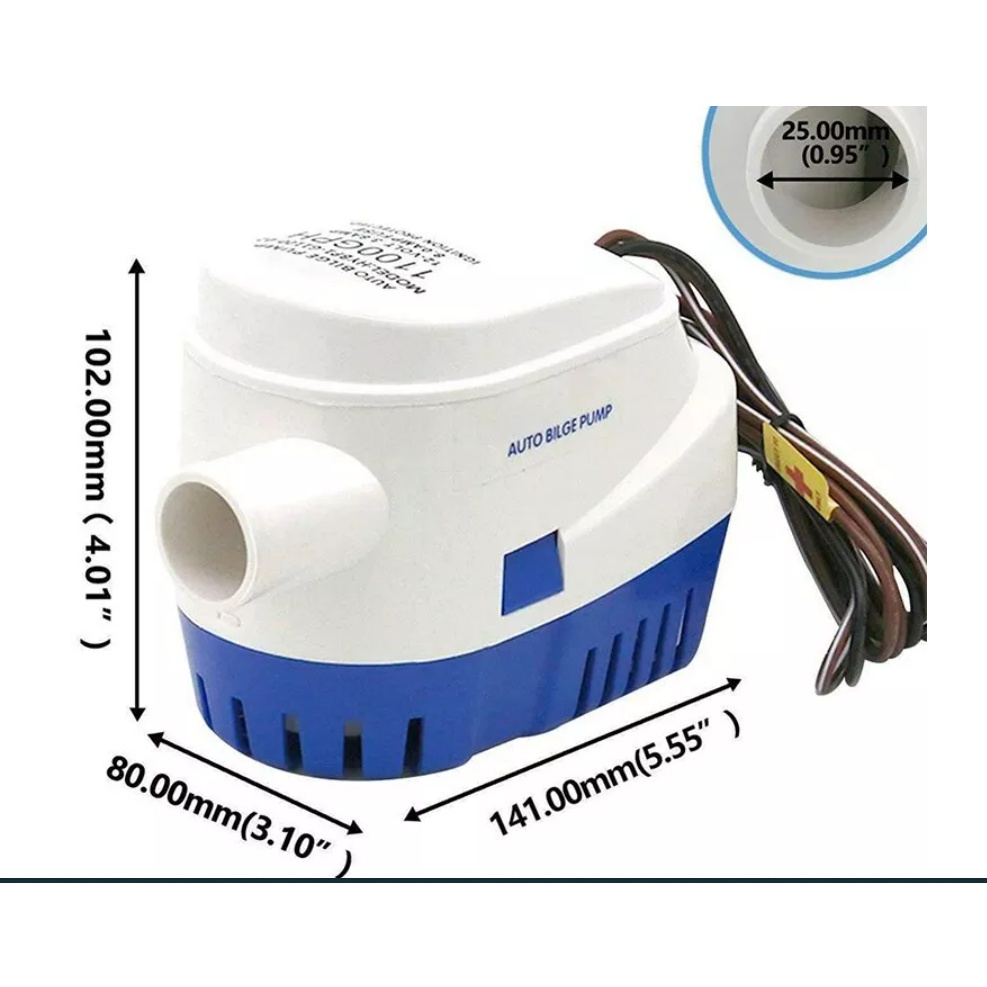 Bơm tự động 24V dây đồng 1100GPH cho tàu thuyền ca xà lan du thuyền