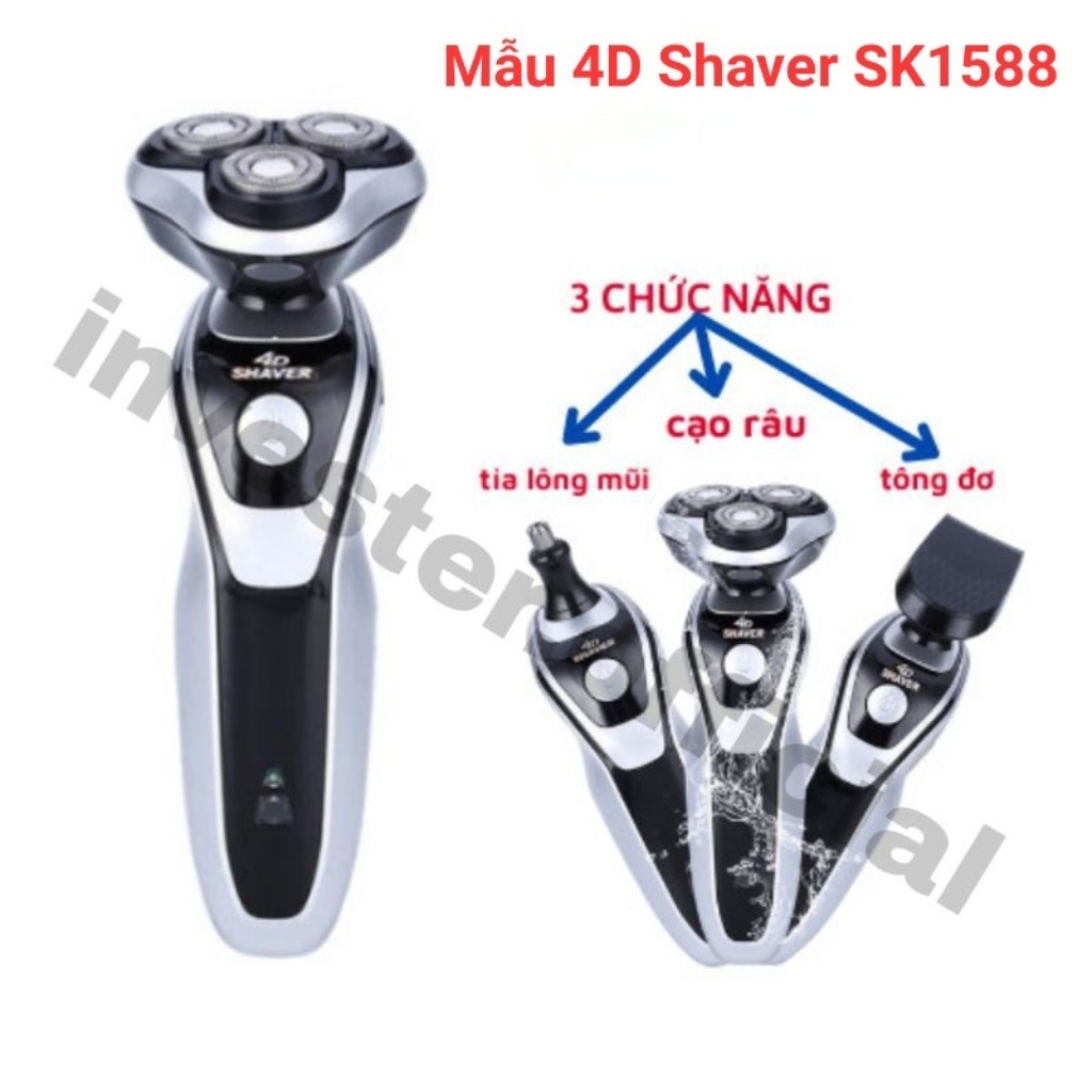 Máy cạo râu đa năng 4D Shaver SK1588, dao cạo râu điện 3 lưỡi tròn tự mài sắc, chống nước - Ting_Ting Store
