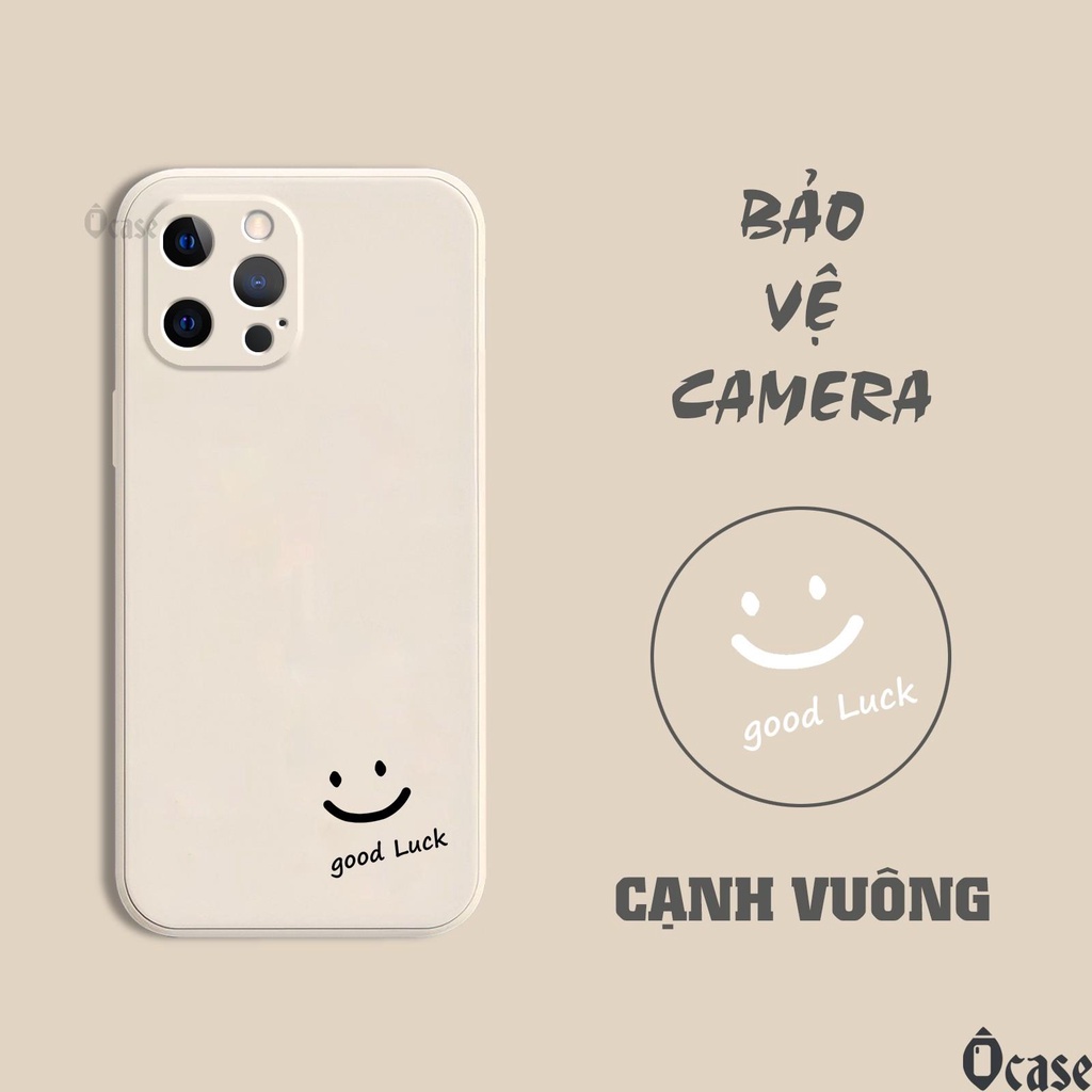 Ốp lưng iPhone 11 / 12 / 13 / 14 / mini  / Pro / Promax / Plus  in hình mặt cười may mắn cạnh vuông và bảo vệ camera