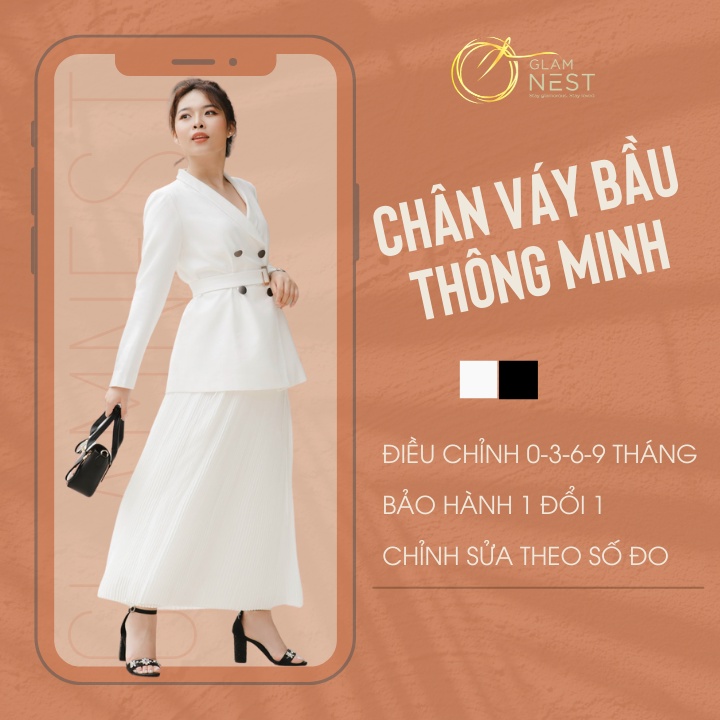 Chân Váy Bầu Đẹp Xếp Ly Váy Bầu Đầm Bầu Thời Trang Công Sở Dạo Phố Cao Cấp GLAM NEST CV002