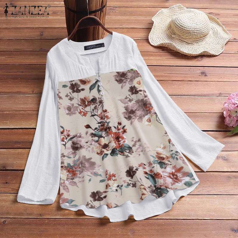 Áo kiểu nữ ZANZEA dài tay dáng rộng thời trang Hàn