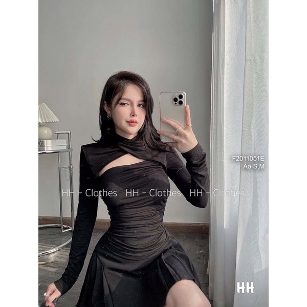 Áo kiểu lưới phối đinh hột tay dài hàng đẹp! transstore90