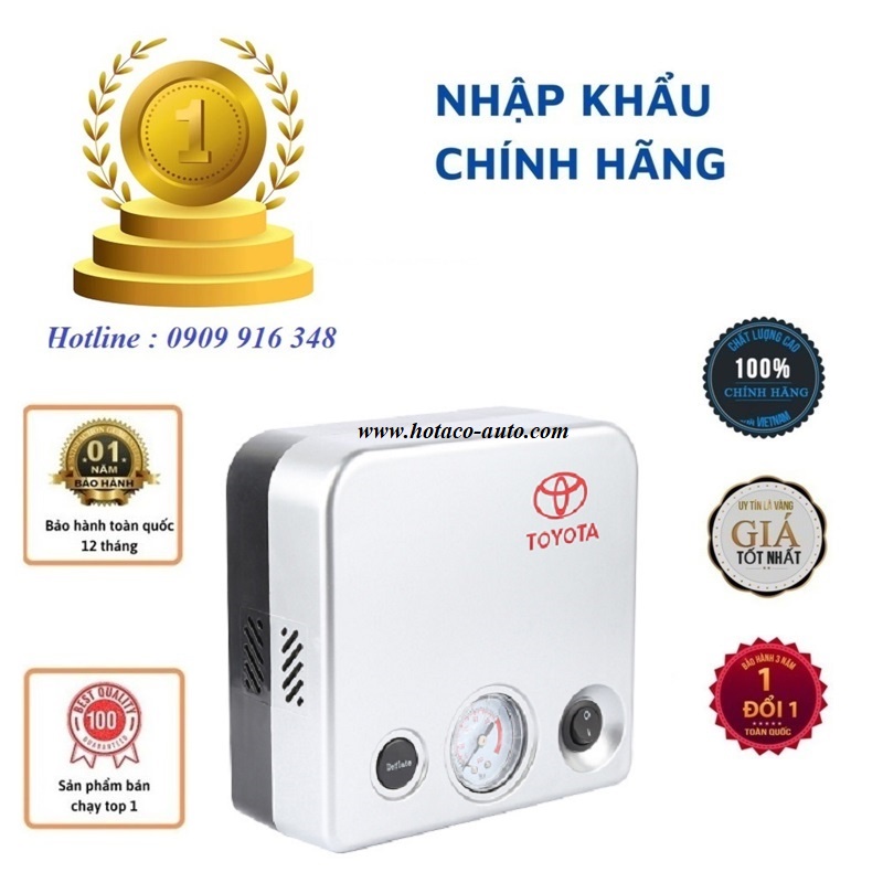 Bơm lốp toyota, bơm điện TOYOTA 12V, Bơm lốp ô tô loại mạnh 2 motor, 2 xi lanh đa chức năng