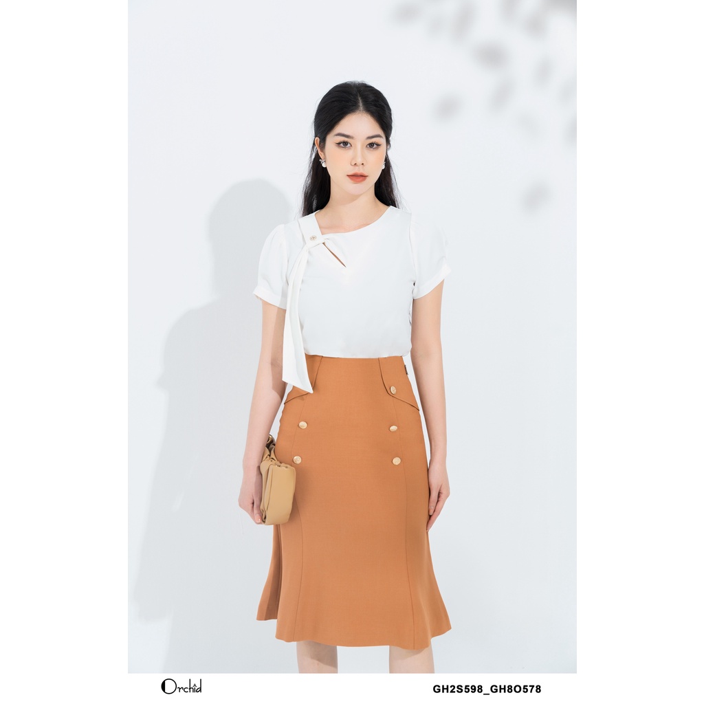 Chân váy dáng ôm twill silk phối khuy Orchid - GH8O578