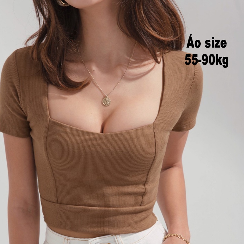 Áo croptop bigsize nữ tay ngắn 55-90kg kimfashion, Croptop bigsize CO DÃN AT20