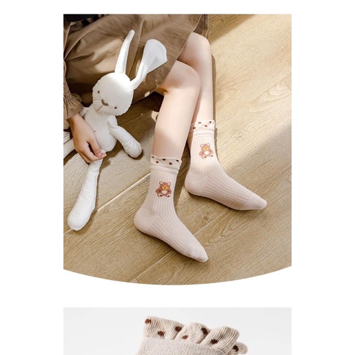 SET 10 ĐÔI TẤT HÌNH GẤU NÂU KẺ HOA BT GB