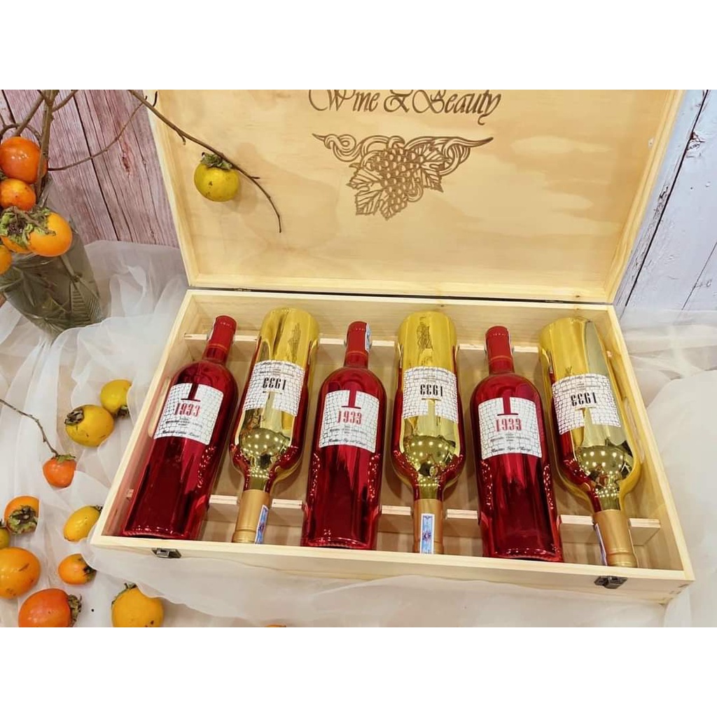 Set quà tặng hộp gỗ 6 chai rượu vang Ý 1933 nhập khẩu