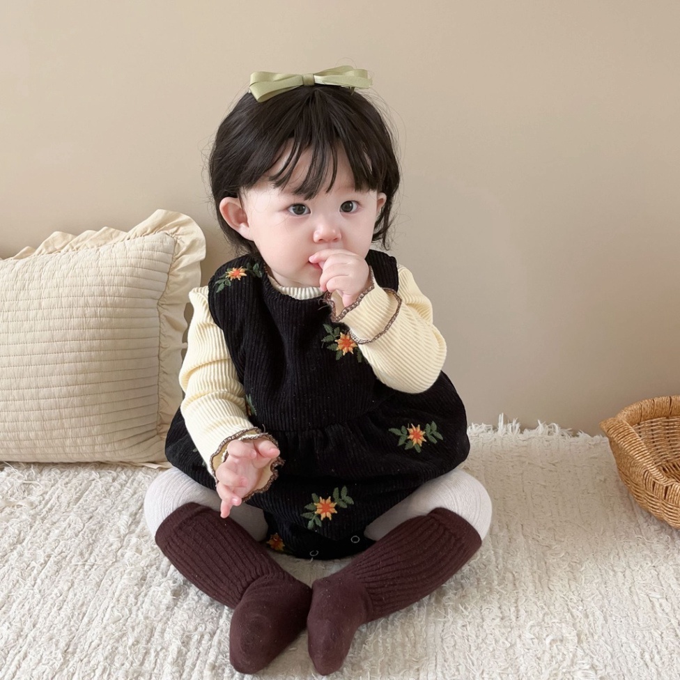 Bộ Áo Liền Quần Thêu Hoa phong thái korea Cho Bé Gái AMBB KIDS