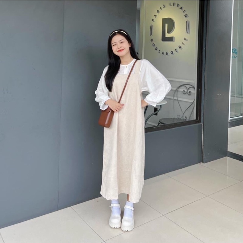 Váy yếm kẻ ULZZANG/VINTAGE thắt nơ hot hit