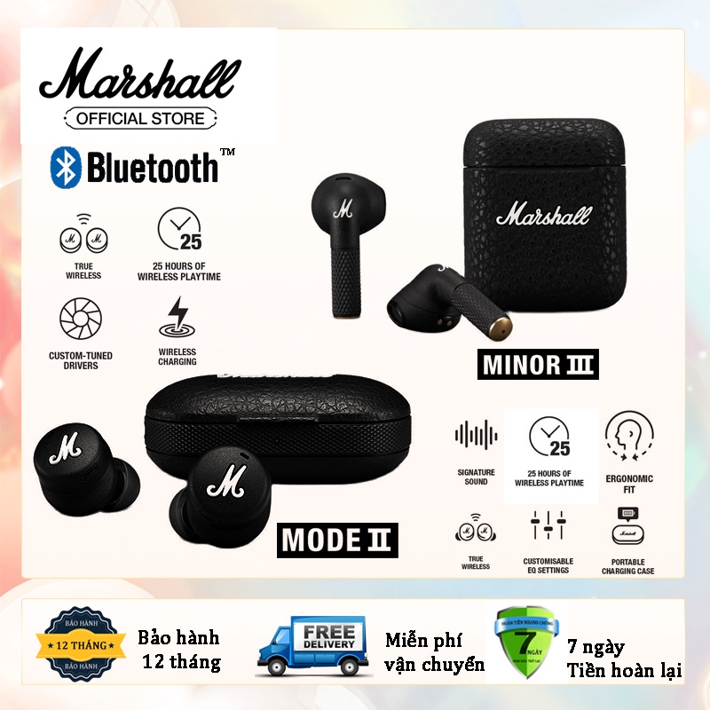 Tai nghe bluetooth không dây Marshall Mode 2 Minor 3 bản siêu cao cấp , bass mạnh mẽ, Chống ồn ANC,Chuẩn âm thanh Studio