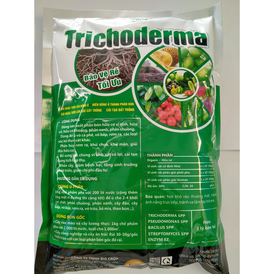 Nấm đối kháng TRICHODERMA Ủ phân và xử lý đất trồng, cải tạo đất bịch 1kg