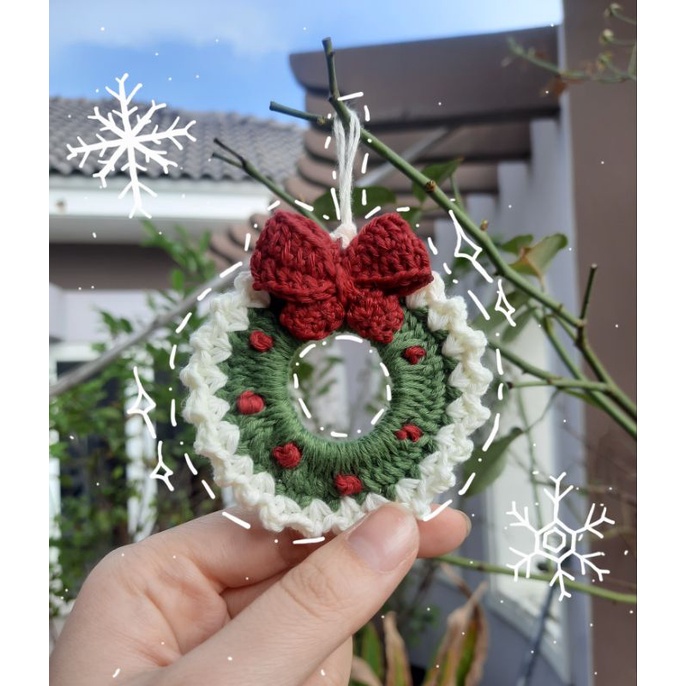 Móc khóa vòng hoa Giáng Sinh bằng len handmade