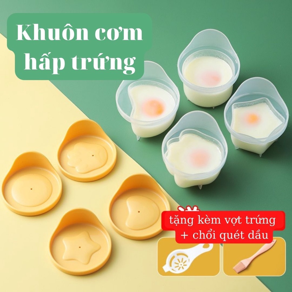 Khuôn cơm hấp trứng làm bánh chống dính set 4 cái cho bé ăn dặm (tặng chổi quét dầu)