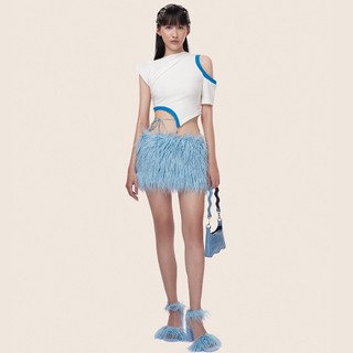 Chân váy ngắn aeiejr. fluffy skirt váy lông xanh, lót tacta