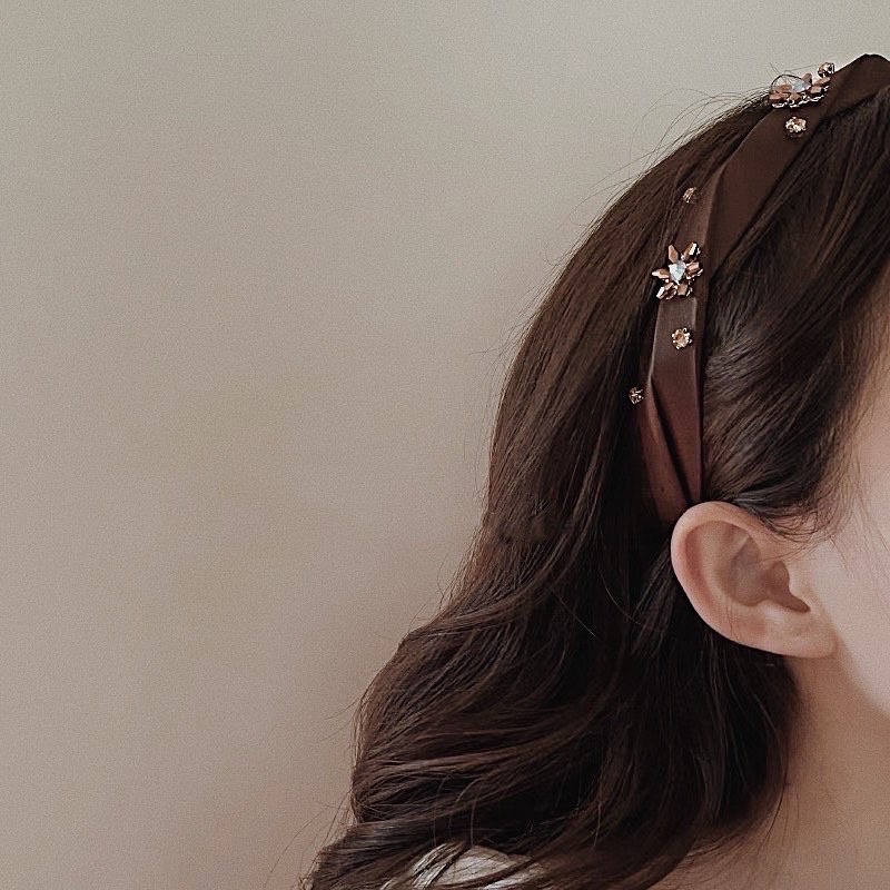 Băng đô Hàn Quốc Vải Satin Đính Hoa Đá Màu Vintage Thu Đông