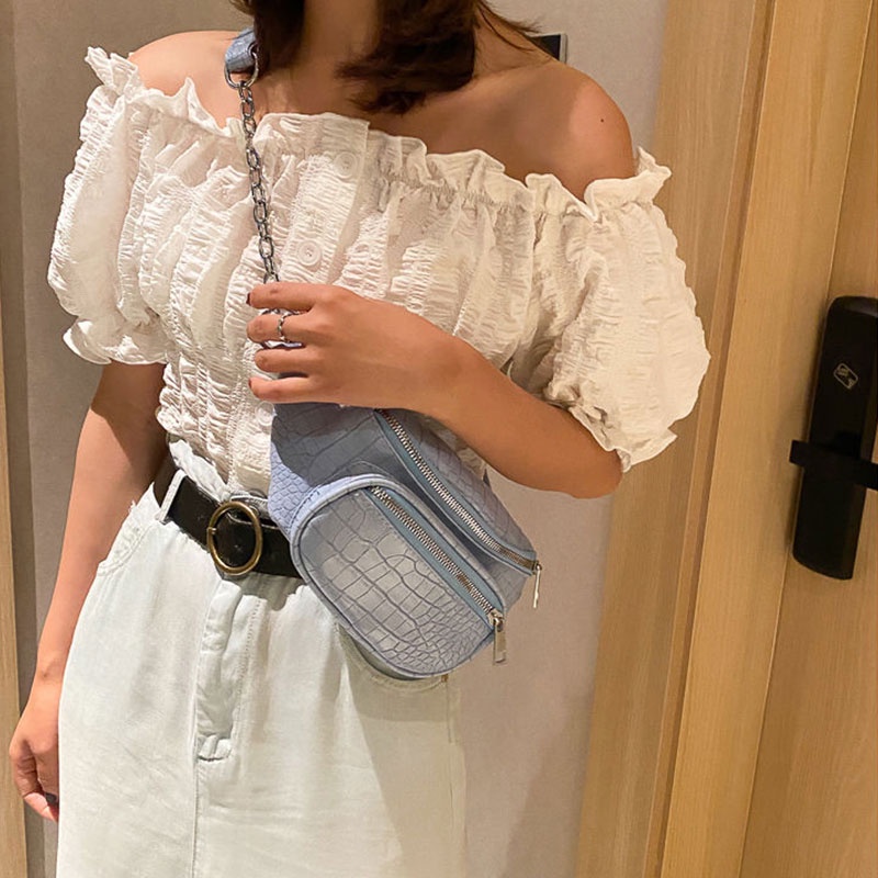 Mischa Túi Đeo Hông Da PU Màu Trơn Họa Tiết Hình Thoi Phong Cách Phương Tây Thời Trang Cao Cấp