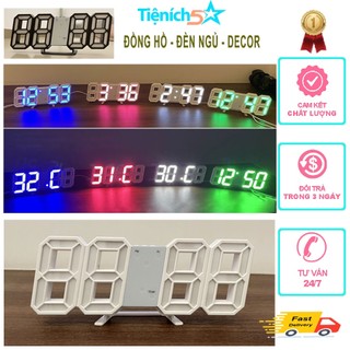 Đồng hồ đèn led 3d nhiều màu để bàn - treo tường cảm ứng ánh sáng thông minh đồng hồ báo thức đèn ngủ decor trang trí
