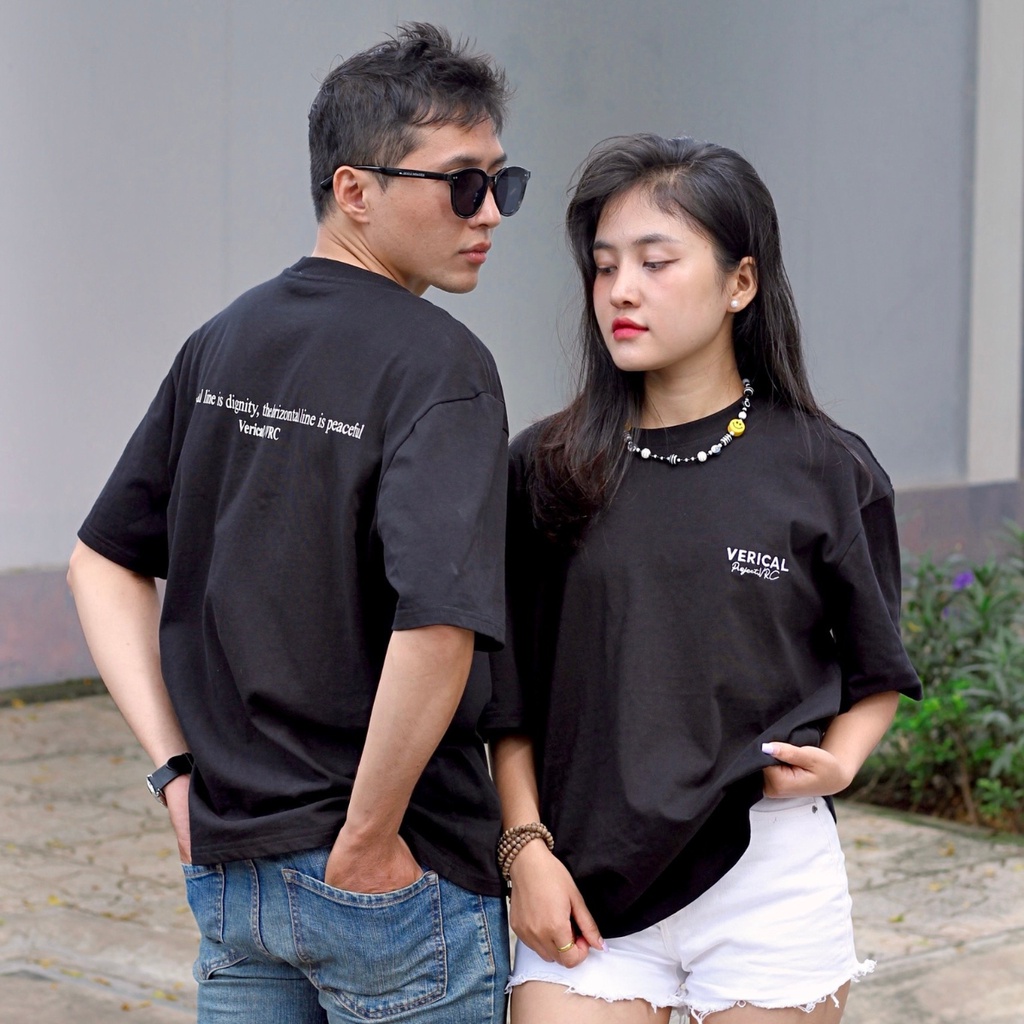 Áo thun Unisex Verical Basic Tee Black phông trơn nam nữ tay lỡ oversize form rộng màu đen