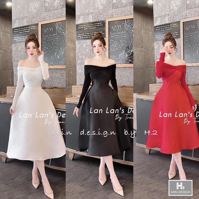Váy tafta trễ vai xoắn ngực tay dài dáng xoè sang trọng lịch sự - 𝐕𝐘.𝐂𝐋𝐎𝐓𝐇𝐄𝐒 𝐂𝐇𝐔𝐘𝐄̂𝐍 𝐇𝐀̀𝐍𝐆 𝐐𝐔𝐀̉𝐍𝐆 𝐂𝐇𝐀̂𝐔 𝐂𝐇𝐈́𝐍𝐇 𝐇𝐈𝐄̣̂𝐔