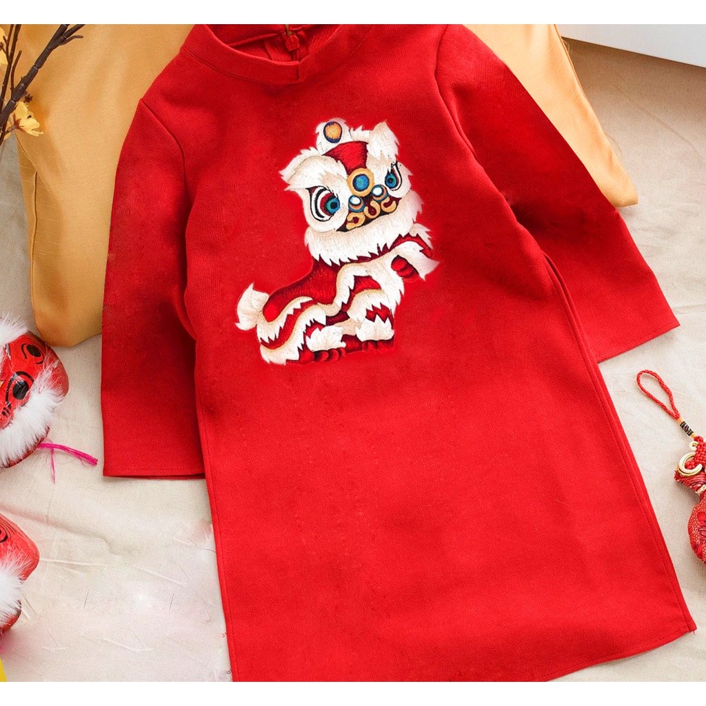Áo dài cách tân thêu kỳ lân cho bé trai, chất liệu đũi  cao cấp, áo dài tết đủ size 2 3 4 5 67 8 9