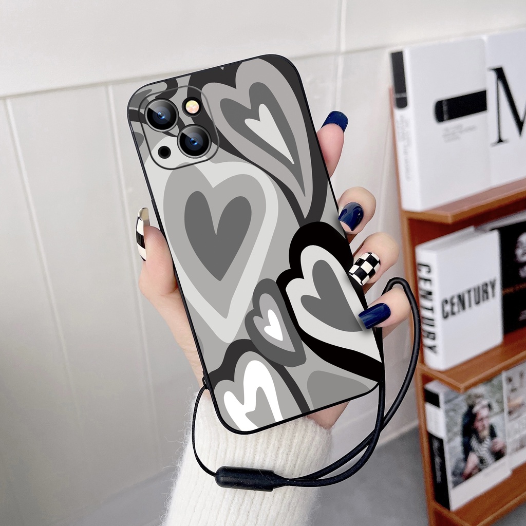 Ốp Điện Thoại tpu Viền Thẳng In Trái Tim Cho iPhone 11 13Pro 14 12 7plus 8plus 7 6 6plus x xr xsmax 11Pro max 14plus