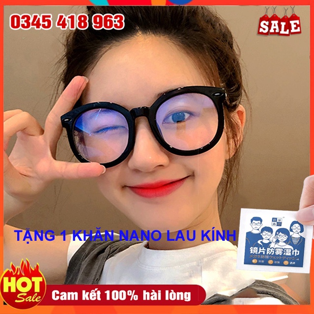 (TẶNG KHĂN NANO) Mắt Kính Gọng Tròn Giả Cận Thời Trang Phong Cách Hàn Quốc Chống Tia UV, Tia Bức Xạ Cho Nam / Nữ