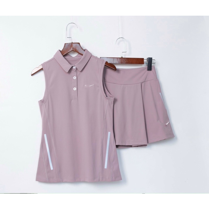 Bộ váy tennis áo có cổ sát nách chân váy xếp ly cách điệu cao cấp