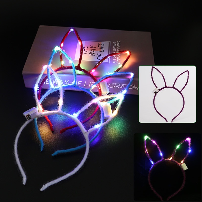 Băng Đô Tai Thỏ Có Đèn LED Màu Sắc Ngẫu Nhiên Dùng Để Trang Trí Tiệc