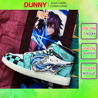 Giày Custom Air Jordan cổ cao In Nhiệt Không Phai Xanh Trắng KIMETSU, Giày Sneaker Anime