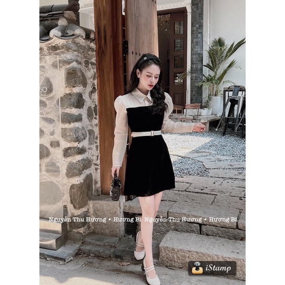 💥sỉ💥 VÁY NHUNG PHỐI TAY -ĐAI EO RỜI