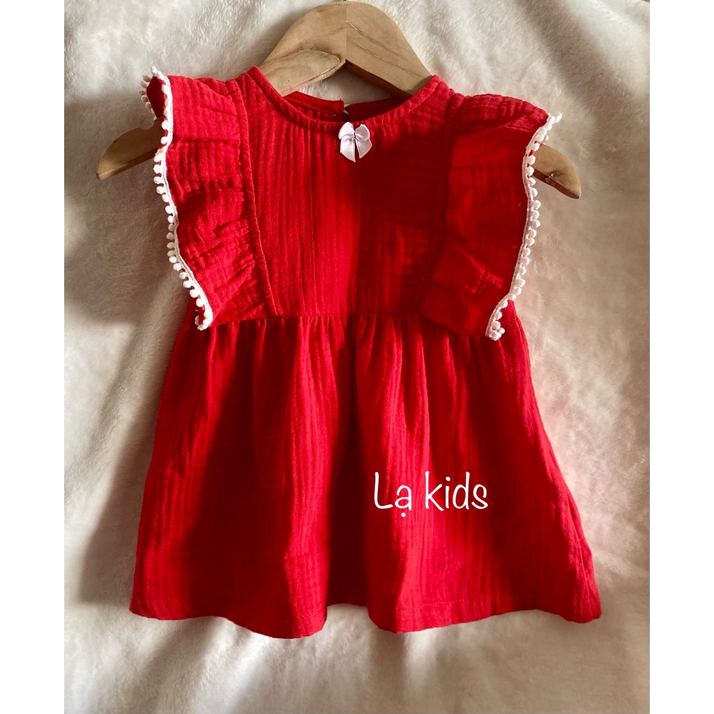 Đầm đỏ Noel, Tết cho bé gái,  , chất liệu xô muslin mềm mịn