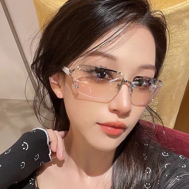Kính Mát Không Vành Y2K Màu Trắng Trong Suốt Thời Trang Cho Nữ
