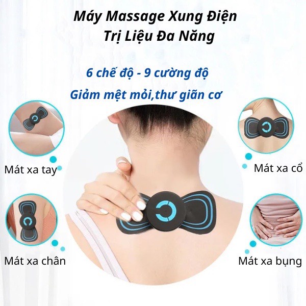 Miếng Dán Massage Xung Điện Mini EMS Tích Hợp 6 Chế Độ, Máy Massage Giảm Nhức Mỏi Cổ Vai Gáy Hiệu Quả, Thư Giãn Cơ
