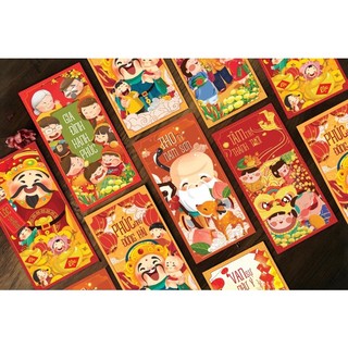 Combo 100 bao lì xì tết hình ông thọ vintage hàng cao cấp 2023