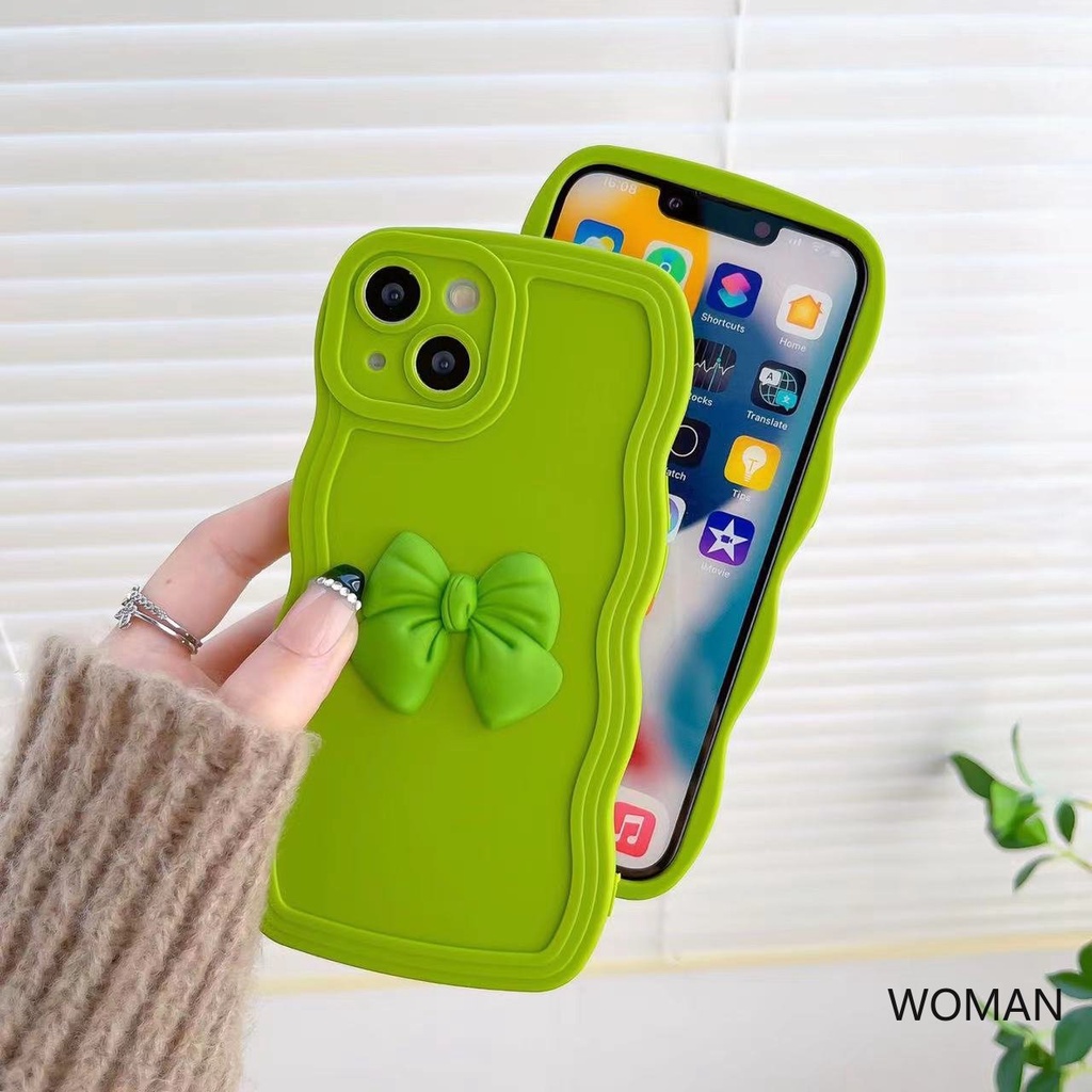 Ốp Điện Thoại Màu Xanh Matcha Đính Nơ Cho iPhone 13 Pro Max 14 Pro Max 12 Pro Max 11 Pro