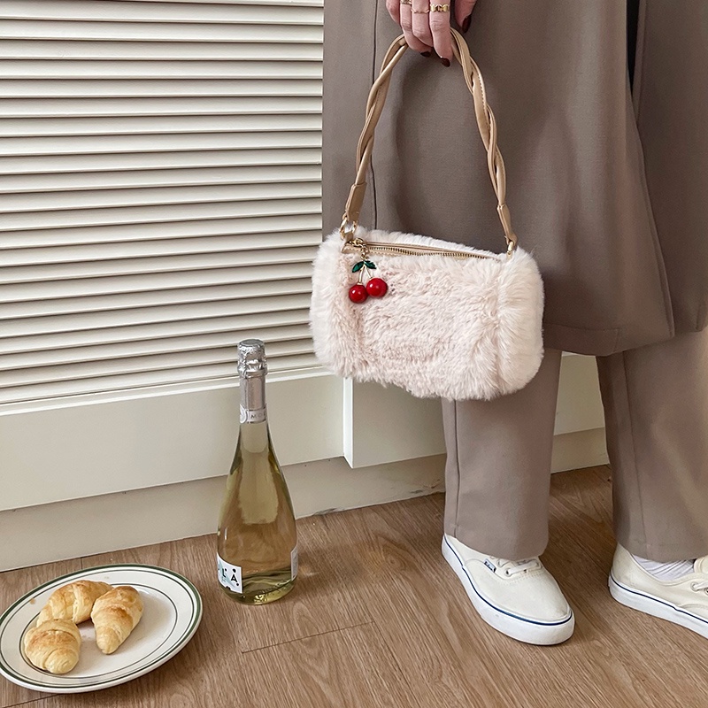 IELGY Túi Đeo Chéo Phủ Bông Hình Quả cherry Thời Trang Hàn Quốc Cho Nữ