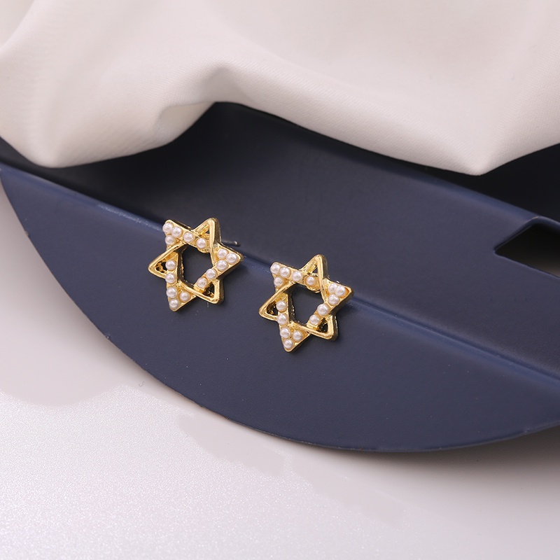 Bông Tai Hình Lục Giác Rỗng Đính Ngọc Trai Đơn Giản Thanh Lịch