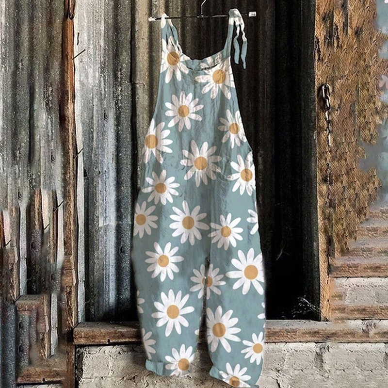 Bộ Áo Liền Quần Sát Nách Dáng Rộng In Họa Tiết Đầu Lâu Phong Cách Boho Thời Trang Mùa Hè Cho Nữ