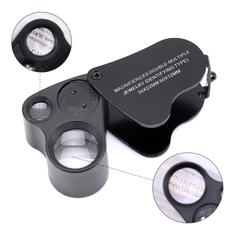 Kính Lúp Cầm Tay 30X 60X Có Đèn LED Có Thể Gấp Gọn Dùng Để Phóng To Trang Sức / Đồng Xu