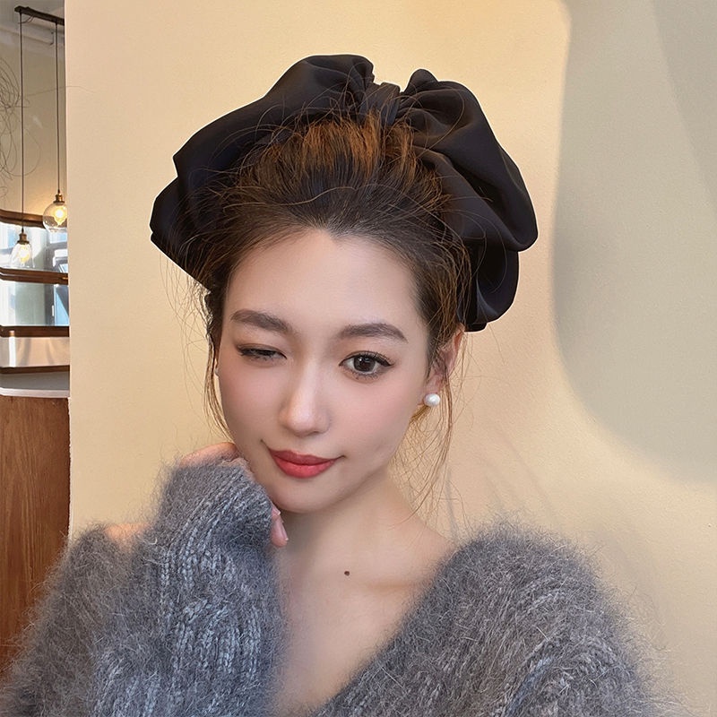 Kẹp Tóc Nơ Ruy Băng satin Cỡ Lớn Đơn Giản Nhẹ Nhàng Phong Cách Pháp
