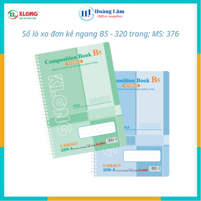 Sổ lò xo đơn kẻ ngang 200,260,320,400, 500 trang khổ B5 định lượng 58, độ trắng 90, MS: 373, 374, 375, 376, 377