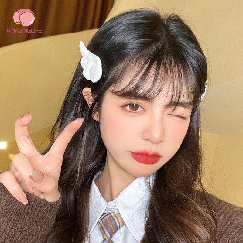 Set 2 Kẹp Tóc Hình Đôi Cánh Thiên Thần Hoạt Hình Màu Hồng / Trắng