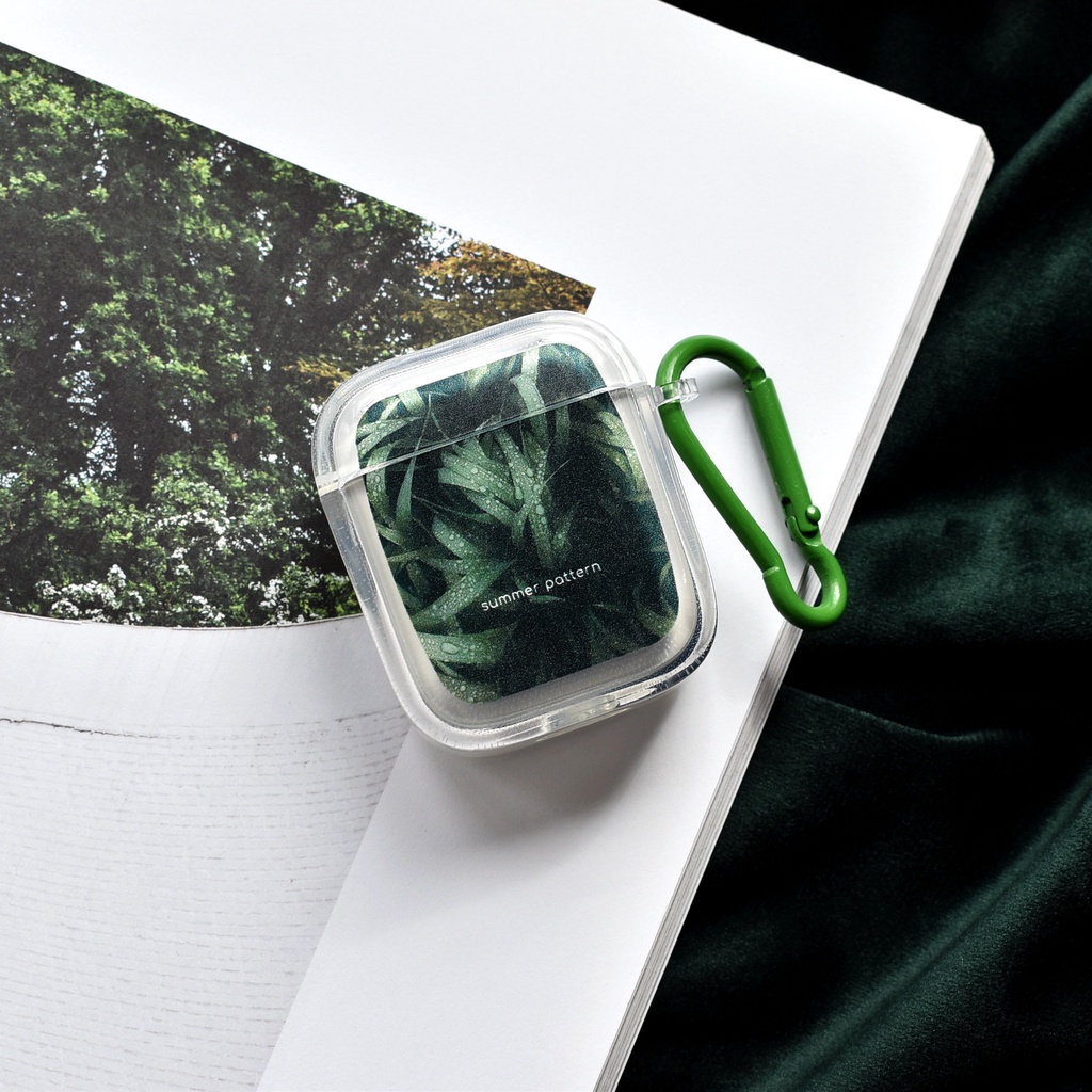 Vỏ Bảo Vệ Hộp Sạc Tai Nghe Bluetooth AirPods 1 2 gen3 Pro2 2022 Bằng TPU + PC Trong Suốt Họa Tiết Lá Xanh Nhỏ Xinh Kèm Móc Chống Rơi Tiện Dụng