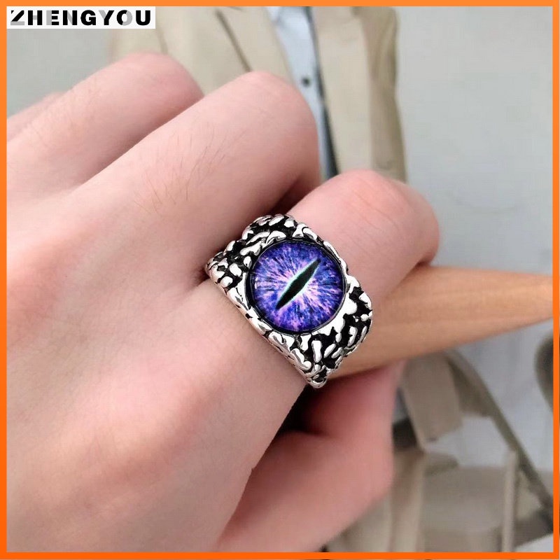 Nhẫn RINHOO hình mắt quỷ bằng bạc may mắn phong cách punk cổ điển thời trang cao cấp cho nam