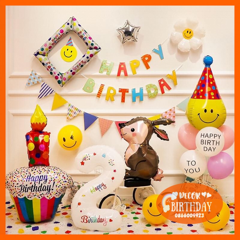Set Sinh Nhật Hàn Quốc Cho Bé, Phụ Kiện Trang Trí Hàn Quốc Nhiều Màu Đẹp, Dễ Trang Trí Tặng Kèm Đồ Bơm Băng Dính Bóng