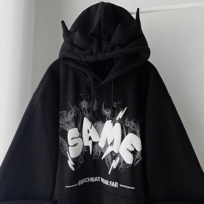 (mẫu mới) Áo Hoodie Form Rộng Nam Nữ Phối Nón Sừng Cute SAME - pqk boutique