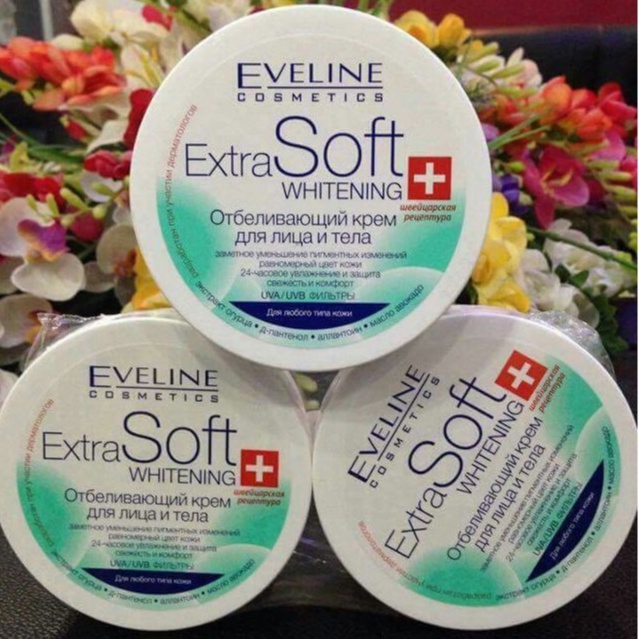 Kem trắng da body Eveline Extra Soft Whitening kem dưỡng ẩm dưỡng trắng da mặt siêu cấp ẩm chống lão hóa Tặng máy massge