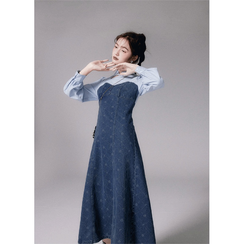 Đầm Denim Dáng Dài Phong Cách Trung Hoa Thời Trang Mùa Thu Hàng Mới