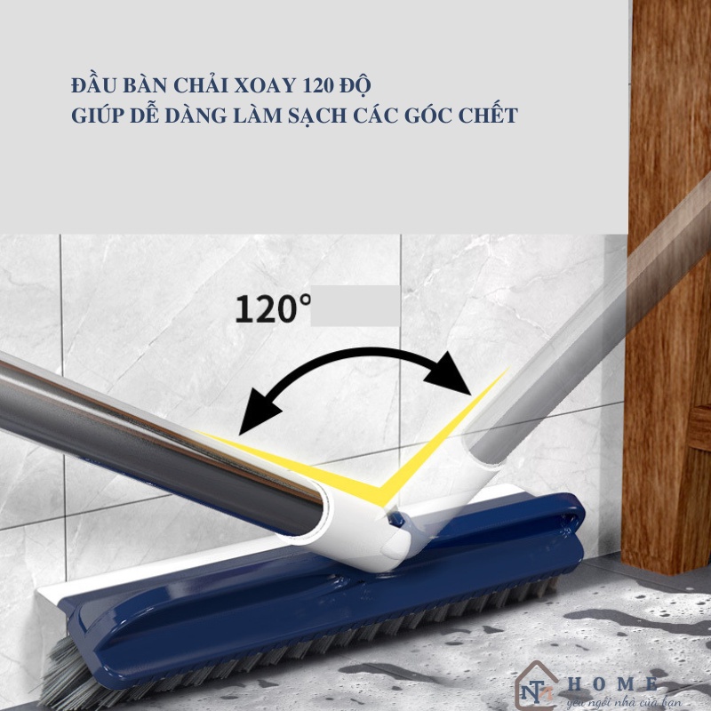 Chổi chà sàn lông cứng thiết kế đầu gạt nước 2in1 đa năng khớp xoay 120° tiện dụng